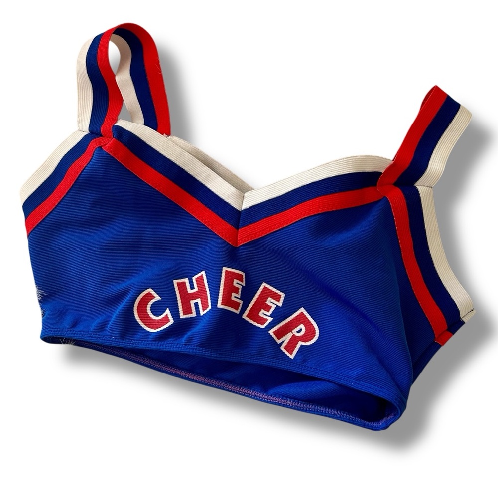 Bright CHEER Crop Top Red White & Blue Graphic Front Stretch Athletic Sexy S/M